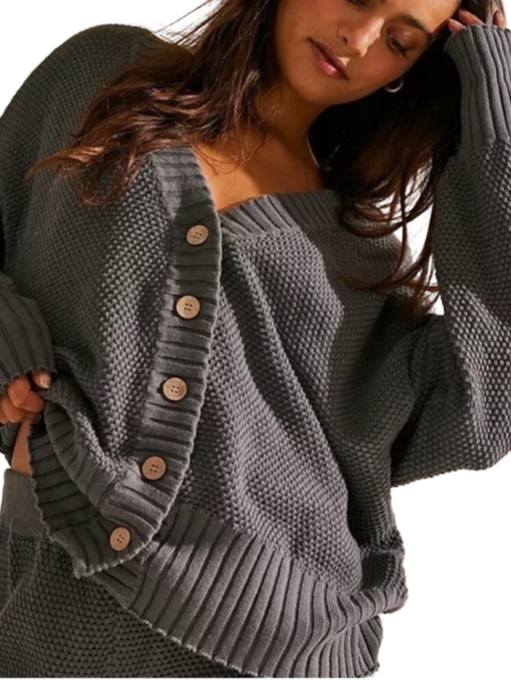 Free People Beach Hailee Waffle Knit Cardigan Size Small Gray Cozy Cotton